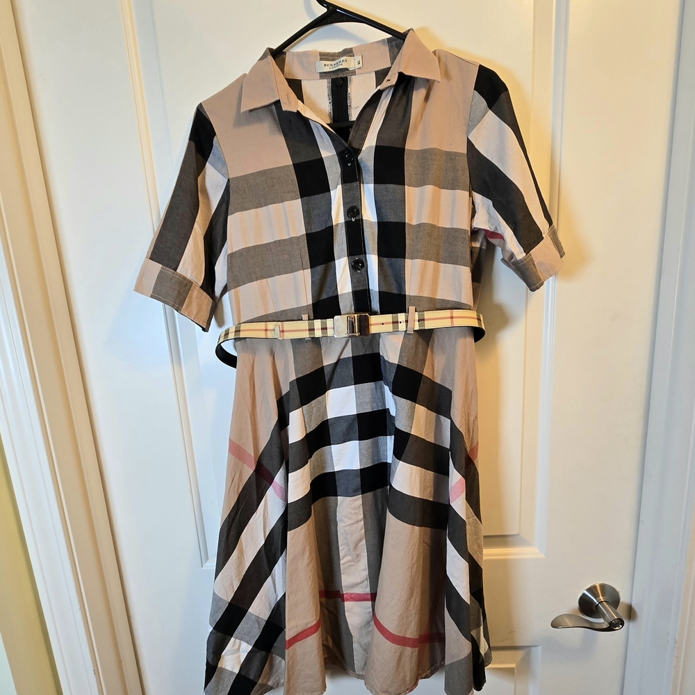 Burberry Checkered Midi Dress with Belt